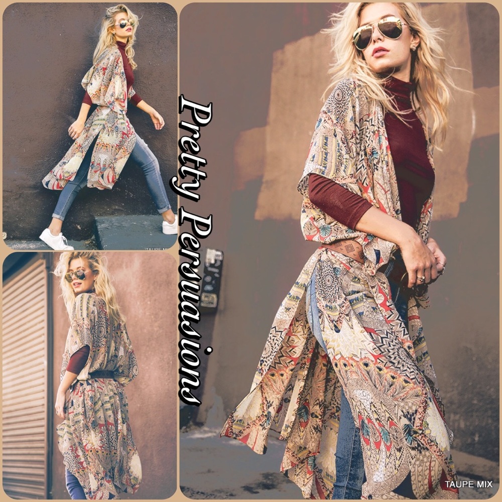 ❤️ Vintage Print Long Layering Boho Kimono Cardigan - Picture 1 of 7